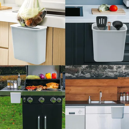 Miniatura 6 de Skyflame Cubo de basura magnético para colgar, contenedor de basura de plástico de 2.1 galones, soporte organizador de utensilios de barbacoa Gris