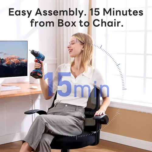 Miniatura 8 de amseatec Silla de oficina ergonómica de malla, brazos abatibles, altura ajustable, respaldo de malla transpirable y asiento de cojín grueso, silla