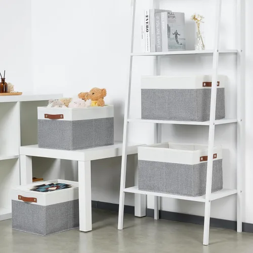 Miniatura 3 de Bidtakay Paquete de 4 cestas de almacenamiento plegables de tela para organizar 15 x 11 x 9.5 pulgadas, color blanco y gris claro