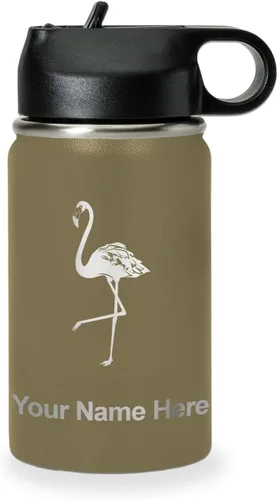 Miniatura 61 de LaserGram Botella de agua personalizada, flamenco, acero inoxidable de doble pared aislada al vacío con popote superior, regalo grabado