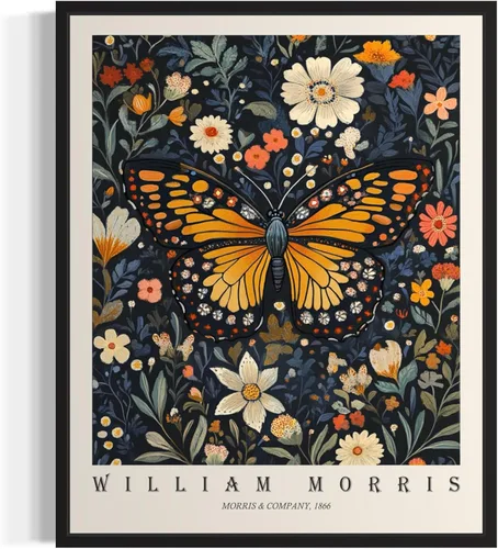 Miniatura 40 de Póster con impresión artística de gato negro, estilo William Morris, floral retro de mediados de siglo, botánico, victoriano, Academia oscura