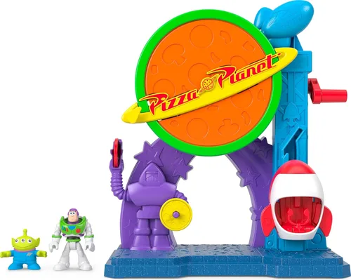 Fisher-Price Imaginext Toy Story de Disney y Pixar: Set de juego del Planeta Pizza con figuras de acción de Buzz Lightyear de 3 pulgadas y amigo