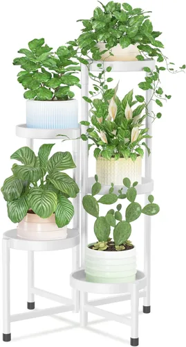 iDavosic.ly Soporte para plantas para interiores y exteriores, estante esquinero de metal de 5 niveles, estante alto plegable para orquídeas de