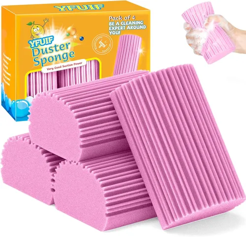 Miniatura 16 de Paquete de 4 Esponjas Limpiadoras Húmedas, Borrador de Esponja Mágica para Limpieza del Hogar, Plumeros Reutilizables Suministros de Limpieza