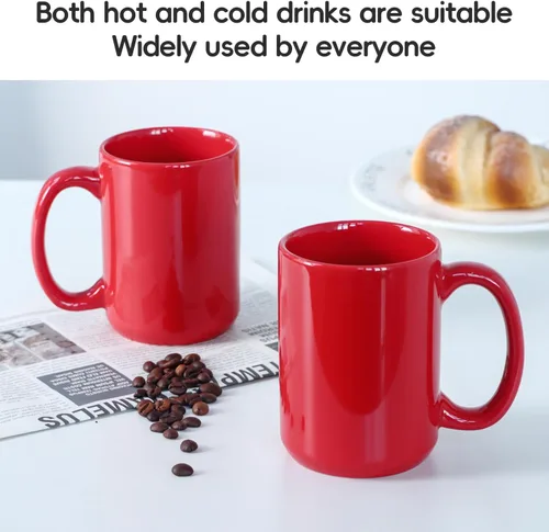 Miniatura 4 de Tazas de café de porcelana de 16 onzas, taza clásica de cerámica en blanco con mango grande para té y café con leche, capuchino, juego de 4, rojo