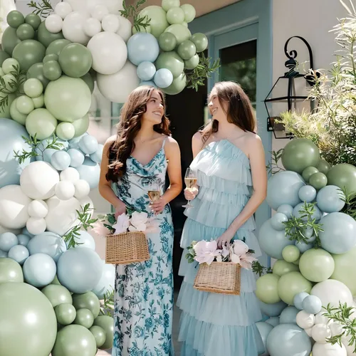 Miniatura 2 de Kit de arco de globos verde salvia azul pastel, 124 piezas de globos macarón amarillo blanco verde para decoraciones de cumpleaños de ganso, género