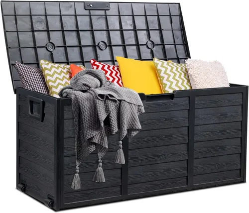 Outvita Caja de almacenamiento de cubierta de 75 galones, contenedor de almacenamiento duradero, cojines de patio, taburetes de patio y juguetes de