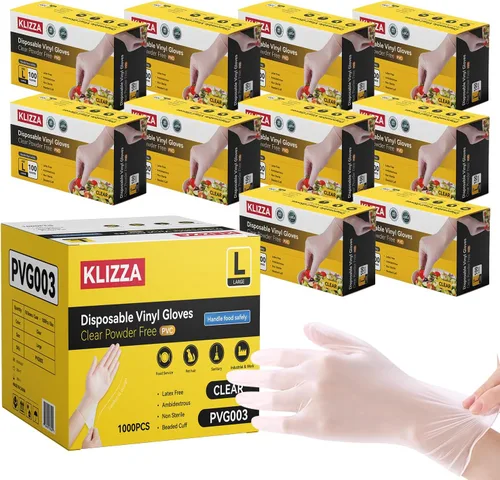 Disposable Latex-Free Vinyl Exam Gloves | Food Safe, 4mil Heavy Duty | Food Prep Clear Rubber Gloves