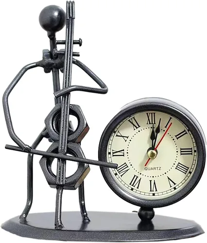 Miniatura 9 de Reloj despertador de instrumentos musicales, reloj creativo de escritorio pequeño de acero inoxidable, reloj de personalidad retro, artesanía