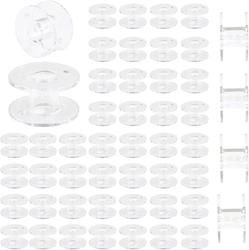 Coufce Paquete de 50 bobinas de plástico transparente para máquina de coser, clase 15, compatibles con máquinas Brother Singer Janome Kenmore