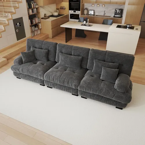 Miniatura 90 de Sofá modular de gran tamaño de 94 pulgadas, sofás seccionales grandes de color beige y blanco para sala de estar, juego de sofá de terciopelo, sofás