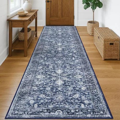 Miniatura 106 de KILOCOCO Alfombra lavable de 2 x 3 para entrada, estampado floral vintage, suave, antideslizante, azul, alfombras de cocina, tapete