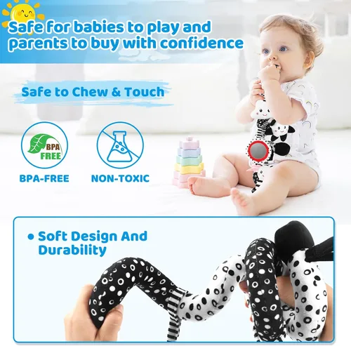 Miniatura 4 de Juguetes Colgantes para Asiento de Coche y Juguetes para Cochecito para Bebés de 0-6 Meses, Juguetes de Bebé de Alto Contraste para Recién Nacidos