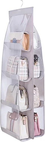 Miniatura 8 de MURRI&MURRDI Paquete de 2 organizadores de bolsos colgantes para armario, soporte de almacenamiento de bolso con 8 bolsillos de PVC transparente