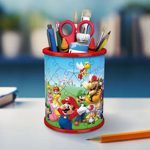 Miniatura 8 de Ravensburger - Taza de lápices Super Mario - Rompecabezas 3D - Organizador de escritorio para construir con gráficos icónicos de Mario - 54 piezas