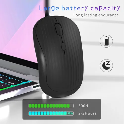 Miniatura 7 de ONE-UP Ratón inalámbrico, 2.4G + BT, batería recargable, 4 teclas, DPI: 800/1200/1600, silencioso, tipo C, receptor nano USB, ergonómico, portátil