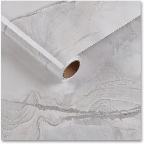 CRE8TIVE Papel tapiz de mármol blanco y gris brillante de 24 x 354 pulgadas, tamaño grande, para despegar y pegar, papel de contacto de mármol para