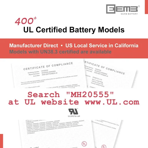 Miniatura 7 de 10 baterías EEMB 3.7V Lipo 3700mAh 103395 batería recargable de polímero de litio con conector JST (certificado UL para celda) Asegúrate de que