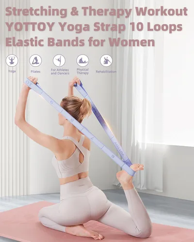 Miniatura 2 de YOTTOY Correa de Yoga y Bandas de Resistencia - Bandas Elásticas de Ejercicio para Mujeres con 10 Bucles - Perfectas para Estiramientos y Terapia