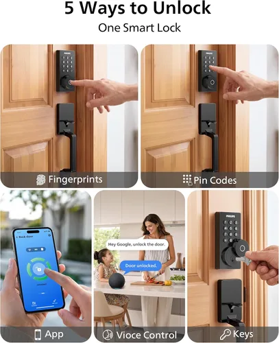 Miniatura 4 de Cerradura inteligente Wi-Fi Philips con cerrojo de puerta y manija, juego de cerradura de puerta sin llave para puerta delantera, cerradura