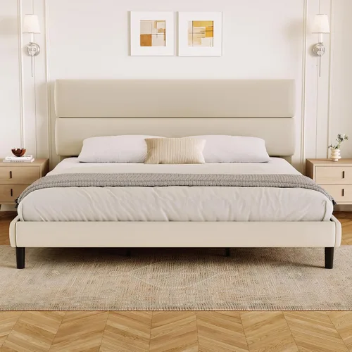 Miniatura 17 de GRUSIGN Base de cama de plataforma tamaño Queen con cabecera de terciopelo, soporte de listones de madera de altura ajustable, base de colchón Gris