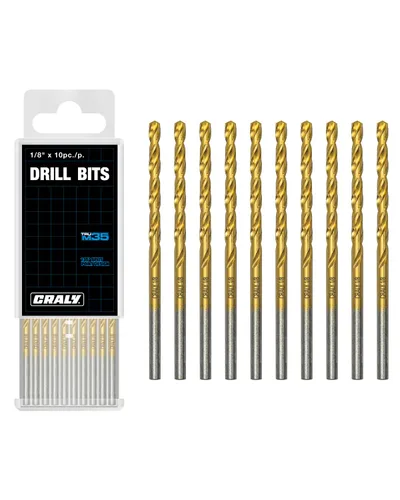 Miniatura 6 de CRALY Paquete de 10 brocas de cobalto de 1/16 pulgada, brocas helicoidales de longitud estándar M35 HSS con revestimiento de titanio, punta dividida