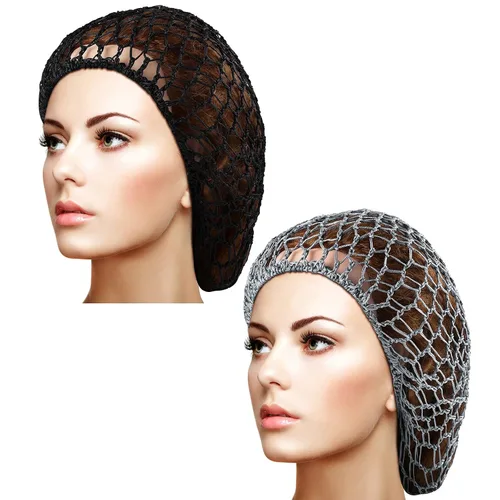 Miniatura 7 de Waydress 2 redes para el cabello para mujeres, trabajadoras de servicio de alimentos para dormir, gorra de pelo largo de malla de ganchillo