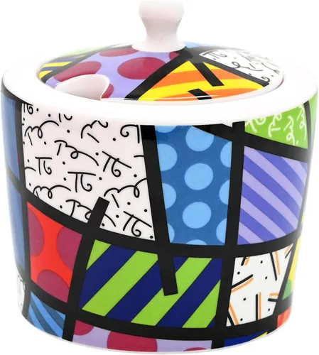 Britto Azucarero de porcelana de hueso con tapa, accesorios coloridos de barra de café, caja de condimentos, organizador de sal y pimienta de