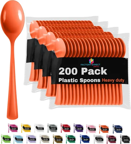Miniatura 10 de Party Solids - Cubertería de plástico resistente, 200 piezas, cucharas desechables de plástico amarillas, cubiertos, cubiertos Amarillo