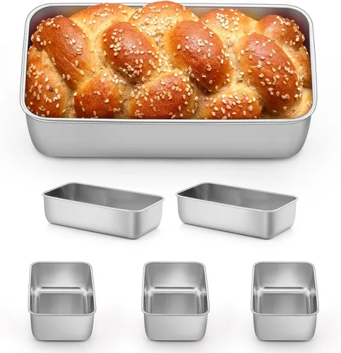 Miniatura 8 de P&P CHEF Juego de moldes para pan, moldes para pan de 9 x 5 pulgadas, moldes de acero inoxidable para pan y pastel de lasaña, saludable y no tóxico