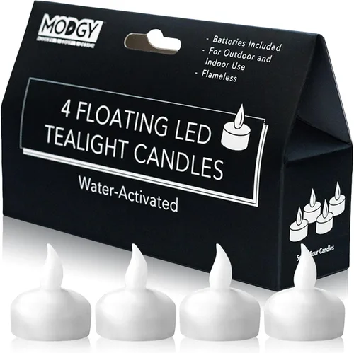 MODGY Velas flotantes LED sin llama operadas por batería con luz parpadeante, activadas por agua, blancas, juego de 4