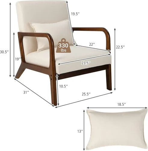 Miniatura 3 de Giantex Juego de 2 sillas decorativas modernas con almohada, cómodo sillón tapizado con almohadillas de fieltro antideslizantes, marco de madera