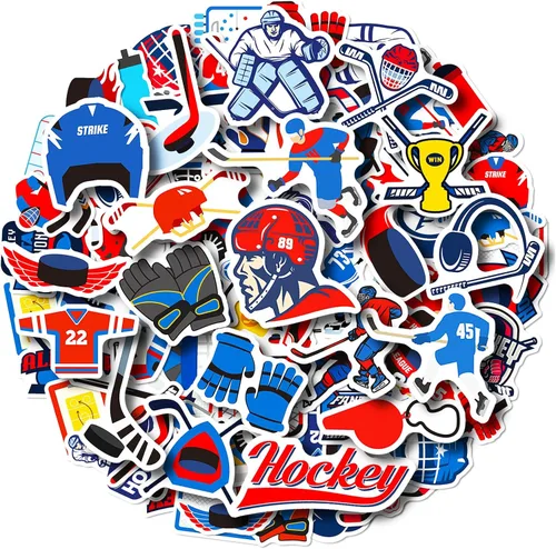 Paquete de 100 calcomanías de hockey sobre hielo, regalos de decoración de fiesta de hockey, calcomanías impermeables para botella de agua, laptop,