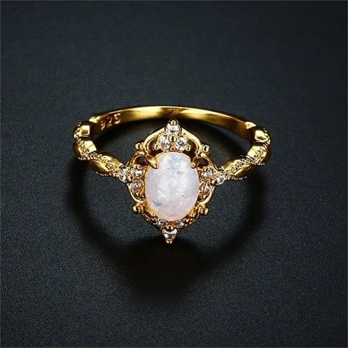 Miniatura 2 de Anillo de ópalo de forma ovalada chapado en oro amarillo de 18 quilates, anillo de boda de compromiso de eternidad para mujer, ST.238