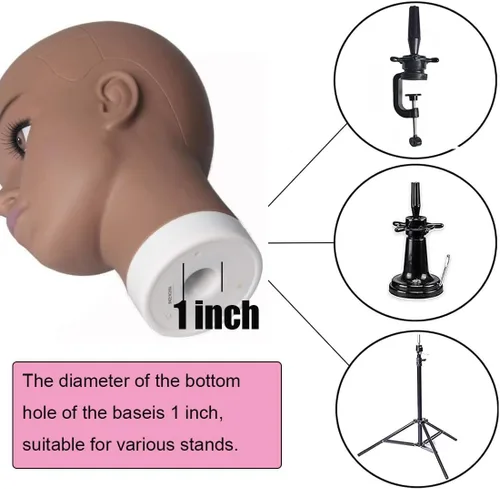 Miniatura 7 de HAIRWAY Cabeza de maniquí femenina, soporte de maniquí de cosmetología, cabeza de maniquí para pelucas, maniquí de muñeca para hacer pelucas y Marrón