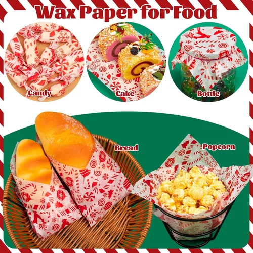 Miniatura 4 de 100 piezas de hojas de papel encerado de Navidad para alimentos, papel para envolver sándwiches, envoltorios para delicatessen, forros impermeables