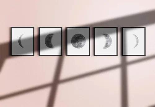 Miniatura 5 de HAUS AND HUES Fases de la Luna - Decoración de pared – Juego de 5 impresiones artísticas de fases lunares, carteles celestiales, 8 x 10 pulgadas sin