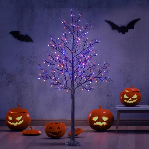 Miniatura 6 de LIGHTSHARE Bonsái de sauce de Halloween de 26 pulgadas, 20 luces LED, árbol espeluznante artificial negro para el hogar, festival, belén, fiesta