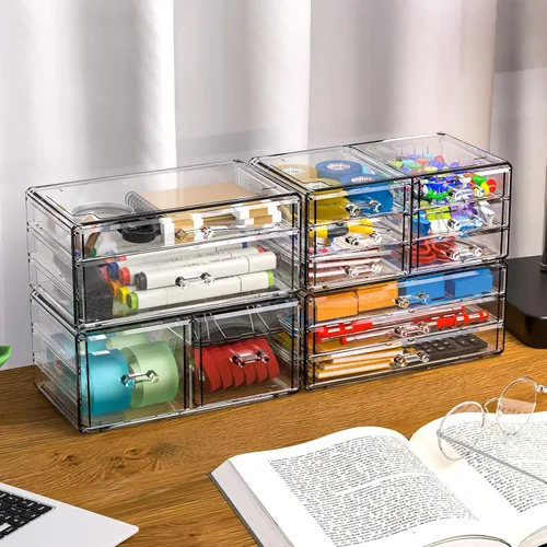 Miniatura 7 de Cq acrílico 4 Pack Organizador de Cajones de Acrílico Transparente para Encimera, Almacenamiento de Maquillaje Apilable con 13 Cajones, Organizador