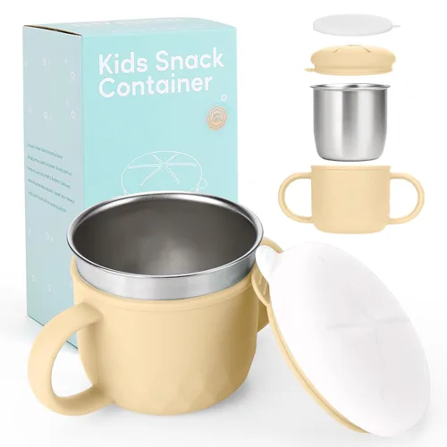 Contenedor de merienda para niños pequeños, contenedores de merienda de acero inoxidable a prueba de derrames para niños pequeños con tapas y asas