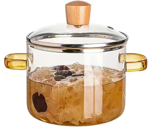 Ollas de cocina transparentes de 1.5 L (50 onzas), olla de cocina de borosilicato alto, ollas de vidrio para estufa, olla de vidrio con tapa para