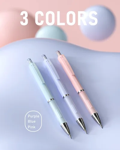 Miniatura 2 de Nicpro Juego de 6 lápices mecánicos pastel con estuche, lápices de 0.5 y 0.028 in con 12 tubos de repuestos de plomo HB, 3 borradores, repuestos
