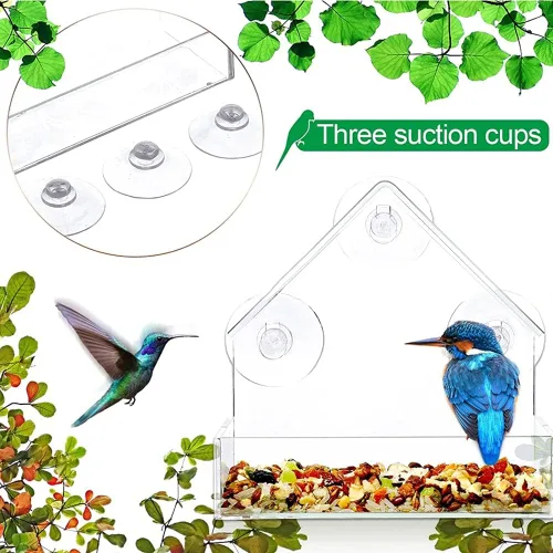 Miniatura 2 de Ochine Casa para pájaros con ventosa fuerte, casa de pájaros de madera, ventana transparente, comedero para pájaros al aire libre, jaula para nido