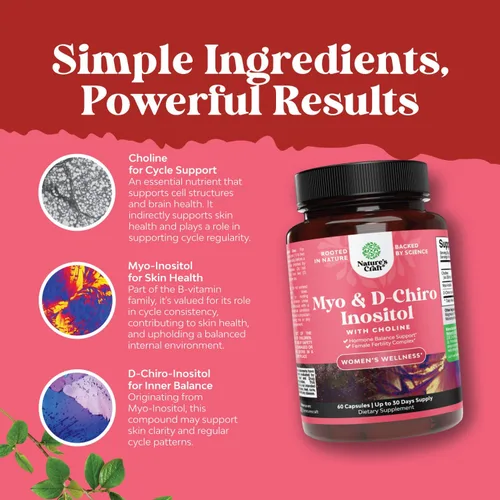 Miniatura 3 de Suplemento de mio-inositol y D-Chiro inositol para mujeres, suplemento de colina para regular el ciclo menstrual, la fertilidad y el equilibrio