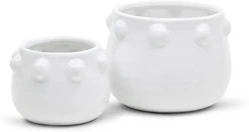 Miniatura 4 de WGVI WGV - Jarrón de cerámica, 7.5 x 3.5 pulgadas de alto, 10.25 x 4.75 pulgadas de alto, maceta de corral, maceta de mantel grande blanca