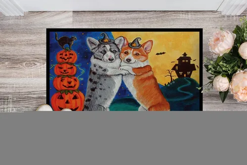 Miniatura 3 de Caroline's Treasures 7413MAT Corgi - Felpudo de Halloween Scare de 18 x 27 pulgadas, tapete para puerta delantera, interior y exterior