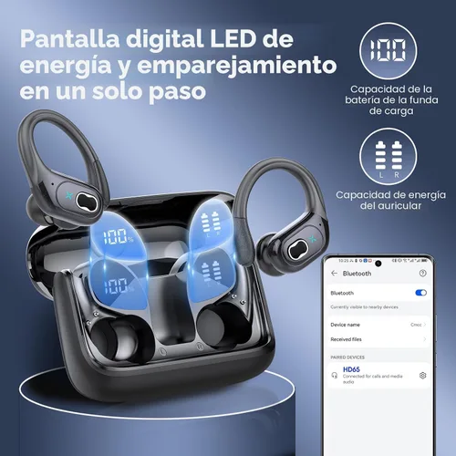 Miniatura 6 de Auriculares inalámbricos Bluetooth 5.4 de 75 horas para deporte, auriculares Bluetooth 2025 estéreo con graves profundos sobre la oreja con ganchos