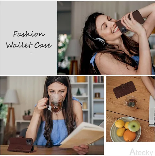 Miniatura 7 de Funda tipo cartera para iPhone 11, bloqueo RFID, soporte para 3 tarjetas con ranura para tarjetas de crédito, funda protectora magnética de piel