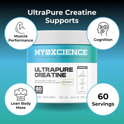Miniatura 4 de MYOXCIENCE Creapure® Monohidrato de creatina Respalda la fuerza y la masa muscular, la cognición y la masa corporal magra Sin sabor 60 porciones