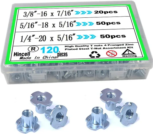 Miniatura 7 de Tuercas T de 1/4 pulgadas - 20, 100 tuercas ciegas de acero chapado en zinc de 4 puntas para madera, soportes de escalada en roca, gabinetes, muebles